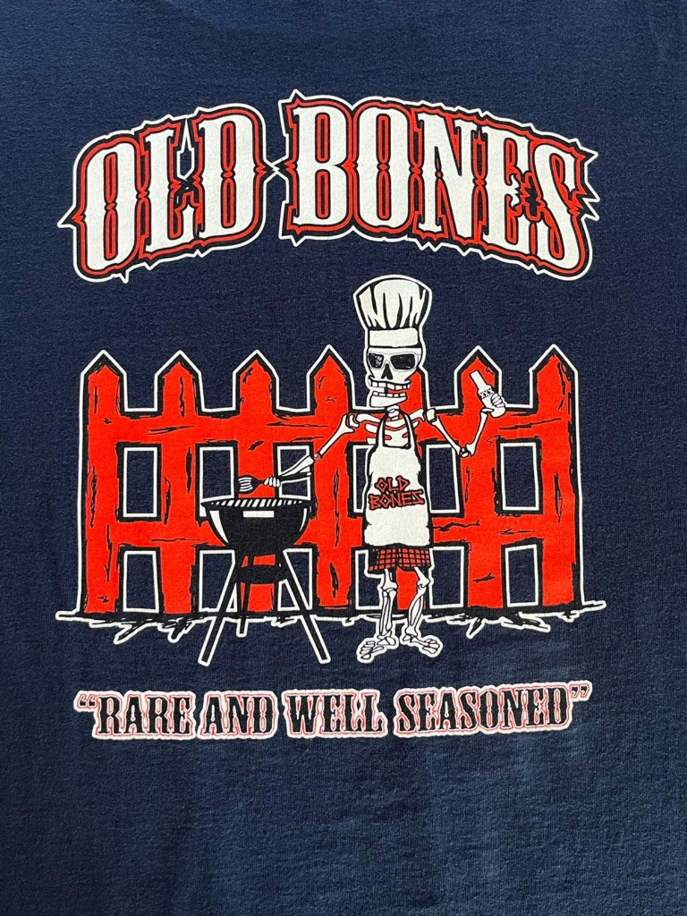Old Bones Skeleton BBQ Graphic Tee Washed Navy Blue 3XL